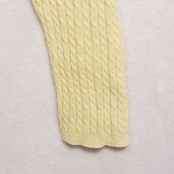 Talbots Small Sweater Cable Knit Butter Yellow V-Neck Cotton Preppy Classic Vtg - Picture 2 of 8